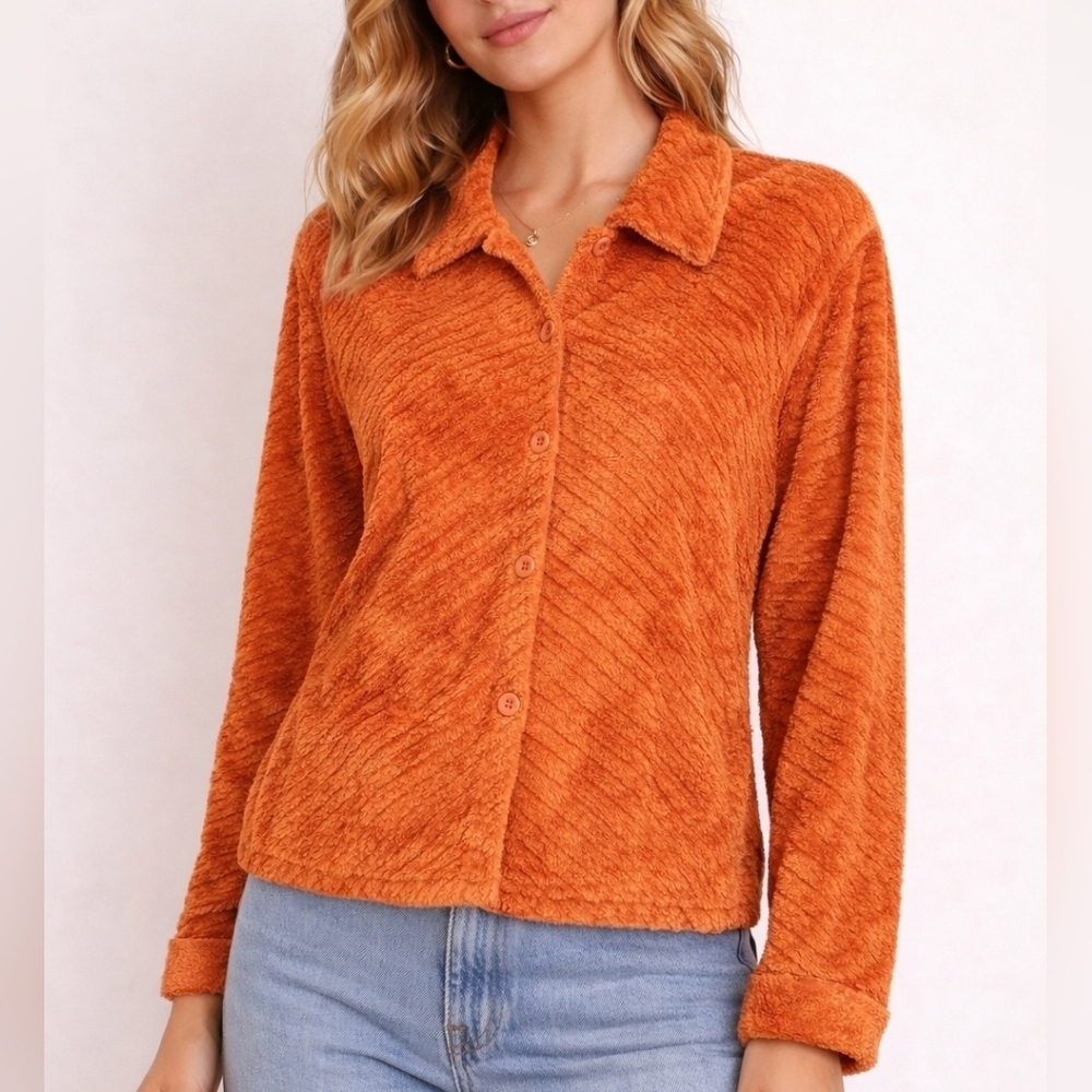 Vtg CASUAL STUDIO Orange Terrycloth Button Down Blazer Shacket